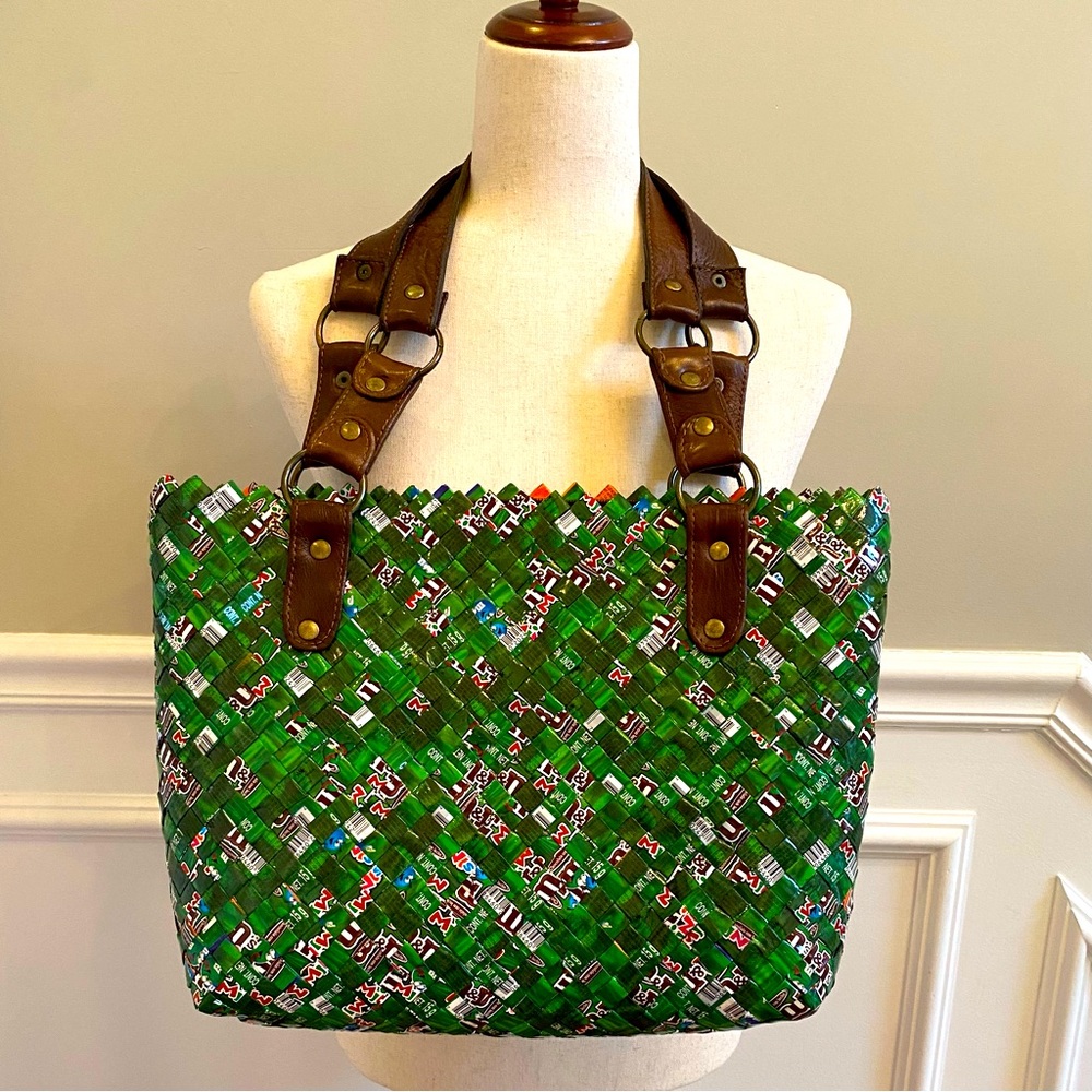 Mitz M&M Wrapper Woven Zip Tote with Leather Straps Size L